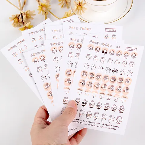 Korean Face-Today Cute Expression Transparent PVC Stickers For DIY Journal Planner Decoration Circus Boy Band Decorative Stickers
