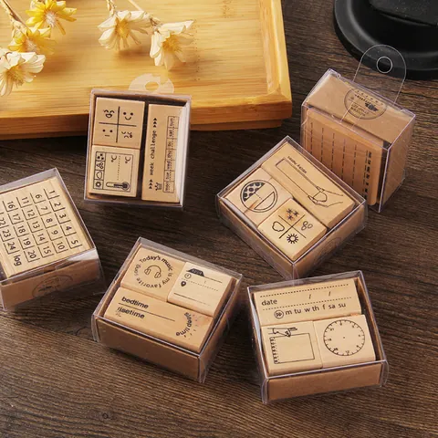 Exquisite Wooden Stamp Set Cute Literary Scrapbooking Decoration Material For Students Daily Journaling Planner DIY Stationery