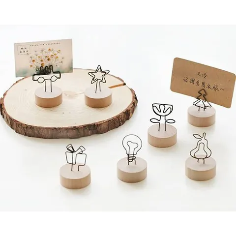 Vintage Wood Base Metal Wire Memo Clip Tabletop Photo Holder Message Note Stand Decorative Ornament For Desk Office Home
