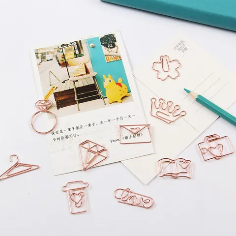 DIY Stainless Steel Rose Gold Metal Bookmark Cute Creative Paperclip Office School Stationery Reading Page Marker Gift