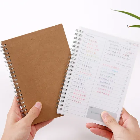 A5 Spiral Planner Daily Weekly Monthly Schedule Efficiency Manual Kraft Paper Illustration Cover Notebook Handbook For Office School Unisex
