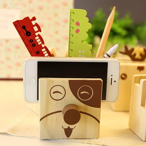 Portabolígrafos de Madera Creativo con Animales Organizador de Escritorio Multifuncional Soporte para Gafas y Teléfono