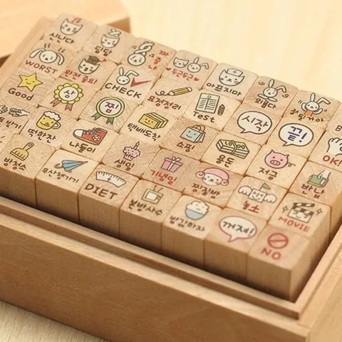 Cute Rabbit Wooden Box Stamp Vintage Journal DIY Decorative Rubber Wood Stationery
