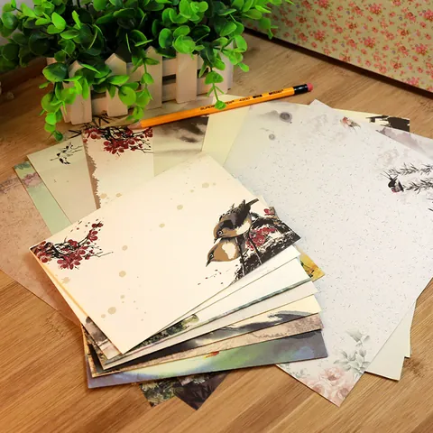 Vintage Briefpapier Set Chinesischer Stil Spezialpapier Aquarell Floral Pflaume Orchidee Bambus Briefpapier Umschläge Schreibwaren