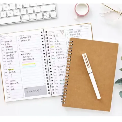 A5 Spiral Planner Daily Weekly Monthly Schedule Efficiency Manual Kraft Paper Illustration Cover Notebook Handbook For Office School Unisex