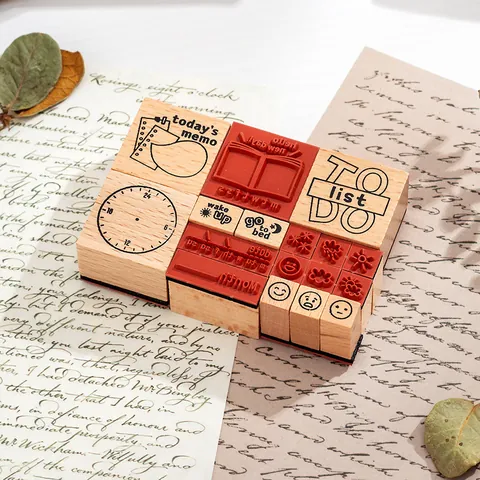 Vintage Wooden Calendar Stamps For Journaling DIY Scrapbooking Month Week Date Numbers Weather Icons Decorative Stamps