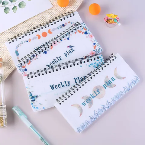 Agenda Settimanale Portatile Quaderno a Spirale Minimalista Motivo Ghirlanda Fasi Lunari Blocco Note Strappabile per Ufficio Scuola