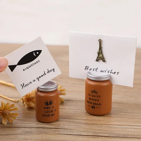Creative Wooden Beer Can Shaped Message Clip Simple Desktop Photo Card Holder Decorative Office Home Memo Stand Ornament
