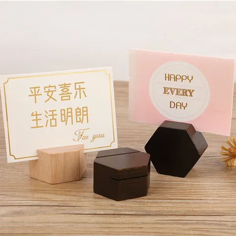 Minimalist Hexagonal Beech Wood Card Holder Geometric Memo Clip Table Number Stand Decorative Message Folder For Office Wedding