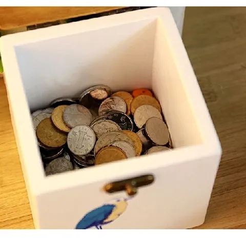 Hucha de Madera Moderna Con Ilustración de Pájaro Azul Y Rama Cierre de Metal Retro Caja de Ahorro de MDF Para Hogar Oficina Escritorio