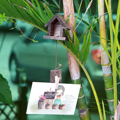 Kreatives Holzhaus Windspiel Fotoclip Hängender Memohalter Dekorativer Nachrichtenclip Für Zuhause Büro Schreibtisch Dekoration