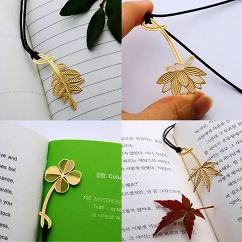 Exquisite Metal Bookmark 18K Gold Plated Hollow Out Botanical Plant Leaf Shape Bookmark For Readers Teacher Gift Korean Stationery
