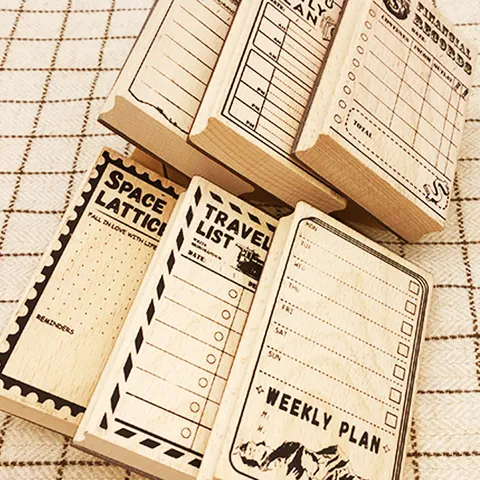 Vintage Wooden Planner Stamp Time Management Daily Plan Schedule Table Stamp Office School Stationery Supplies