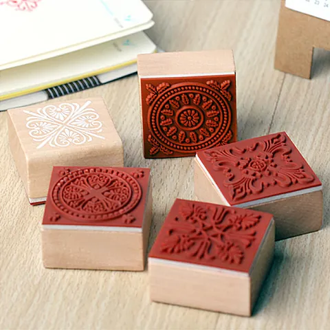 Wooden Vintage Square Lace Stamp Set DIY Handicraft Decorative Wood Rubber Stamps For Journaling Stationery Craft