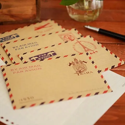 Mini Sobres de Papel Kraft Vintage Estilo Retro de Correo Aéreo Patrón de Torre Eiffel Sobres Pequeños para Tarjetas de Regalo