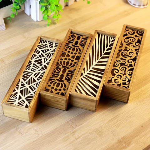 Estuche de Madera Calado Vintage Patrón Floral de Corte Láser Caja de Papelería Para Estudiantes Caja de Almacenamiento de Escritorio
