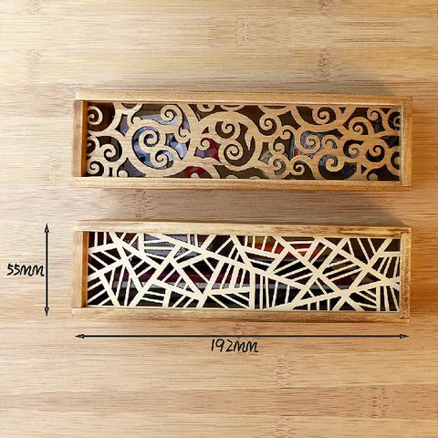 Estuche de Madera Calado Vintage Patrón Floral de Corte Láser Caja de Papelería Para Estudiantes Caja de Almacenamiento de Escritorio