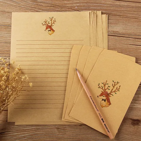 Vintage Kraftpapier Briefpapier Und Umschläge Chinesischer Stil Wald Elch Bedruckt Schreibwaren Für Tägliche Korrespondenz Freunde Geschenk