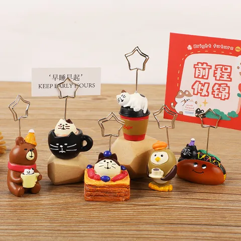 Cute Japanese Zakka Resin Animal Food Memo Clip Star Shape Metal Desktop Photo Note Holder Ornament Coffee Shop Decor