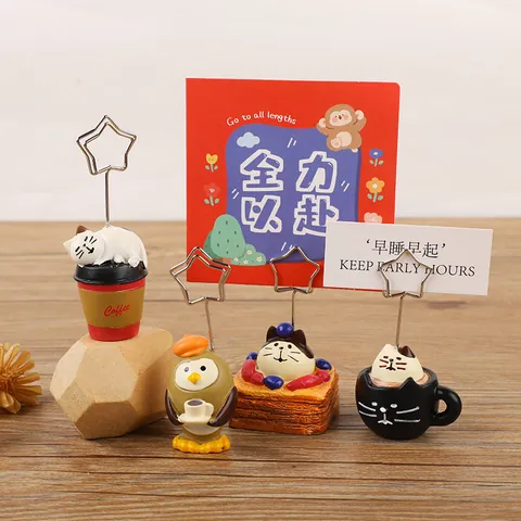 Cute Japanese Zakka Resin Animal Food Memo Clip Star Shape Metal Desktop Photo Note Holder Ornament Coffee Shop Decor