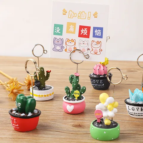 DIY Cute Succulent Cactus Bonsai Desktop Memo Holder Photo Clip Resin Ornament Desktop Message Business Card Display Stand