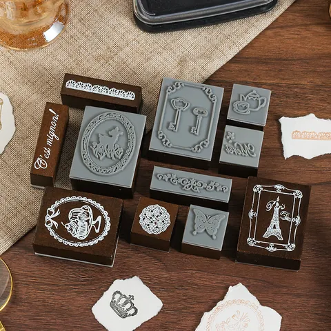 Vintage Wood Rubber Stamps Retro DIY Scrapbooking Material French Letter Floral Patterns For Journal Album Decoration