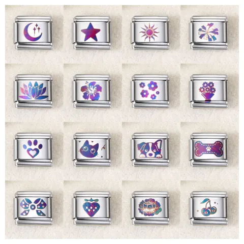 Edelstahl Italian Charm Link UV Laser-Graviert DIY Modulare Armband Glieder Schmuckherstellung Blume Herz Muster