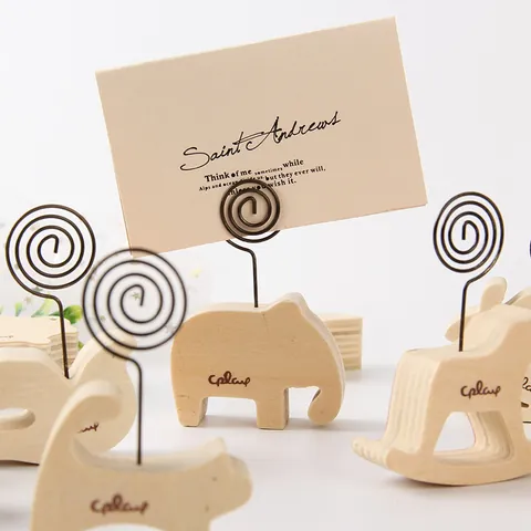 Einfacher Holz Tierform Memohalter Fotohalter Visitenkartenständer Schreibtisch Organisieren Büro Heimdekoration