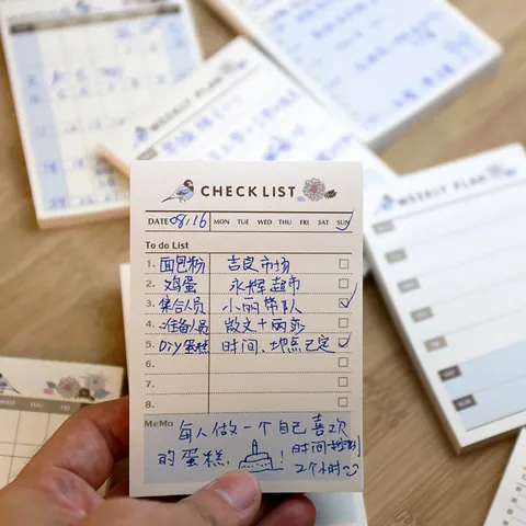 Vintage Blue Bird Floral Sticky Notes Paper Memo Pad Retro Botanical Schedule Plan Checklist Daily Weekly Monthly Organizer For Student Office Stationery