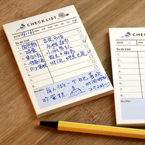 Vintage Blue Bird Floral Sticky Notes Paper Memo Pad Retro Botanical Schedule Plan Checklist Daily Weekly Monthly Organizer For Student Office Stationery