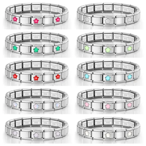Bracelet à Breloques Italien en Acier Inoxydable DIY Modulaire Motif Étoile Bracelet à Maillons Unisexe Bijoux de Mode Cadeau