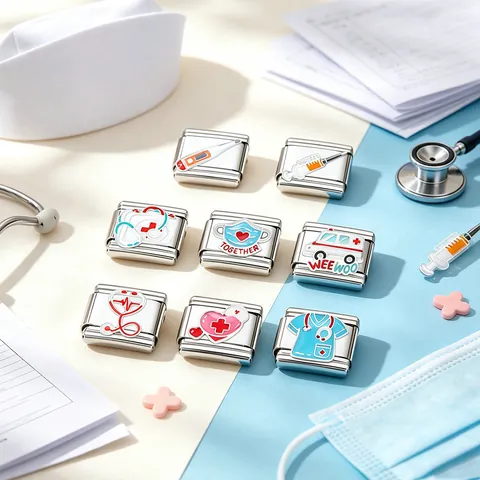 Edelstahl Italienisch Charm Link Für Krankenschwester Medizin Armband Spritze Krankenwagen Stethoskop Emaille DIY Schmuck Zubehör