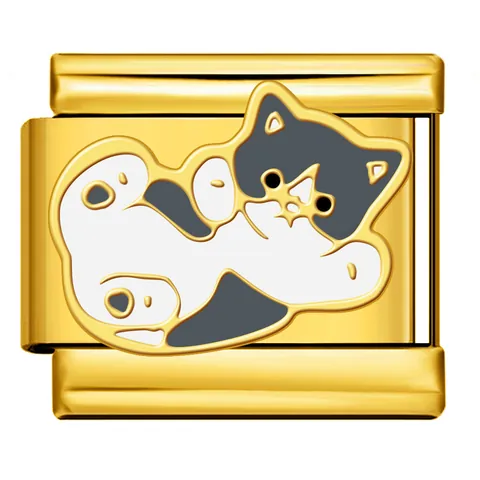 Gold Stainless Steel Italian Charm Links DIY Modular Bracelet Jewelry Enamel Cat Heart Dinosaur Pattern Beads Bracelet Accessories