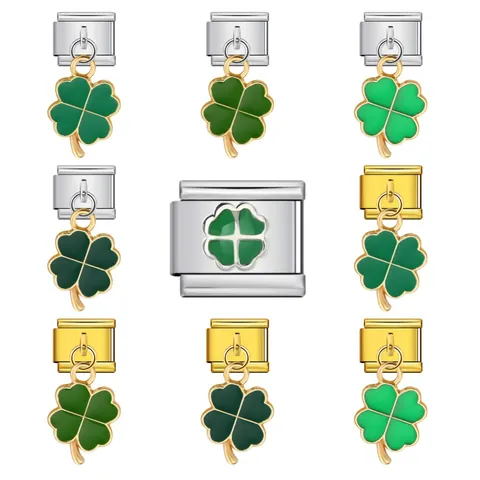 Stainless Steel Clover Italian Charm Link For Modular Bracelet Enamel Four-Leaf Clover Lucky Pendant For DIY Bracelet Jewelry Making