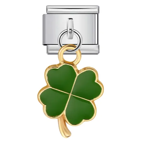 Stainless Steel Clover Italian Charm Link For Modular Bracelet Enamel Four-Leaf Clover Lucky Pendant For DIY Bracelet Jewelry Making