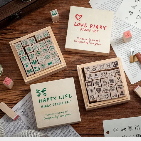 Vintage Wooden Rubber Stamp Emoji Weather Daily Life Pattern For DIY Scrapbooking Journal Diary Card Decoration Art Craft Gift