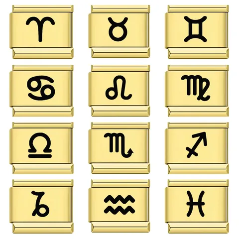 12 Symboles du Zodiaque Maillons de Charme Italien Acier Inoxydable Modulaire DIY Accessoires de Bracelet Plaqué Or Argent Composant Bijoux Astrologie