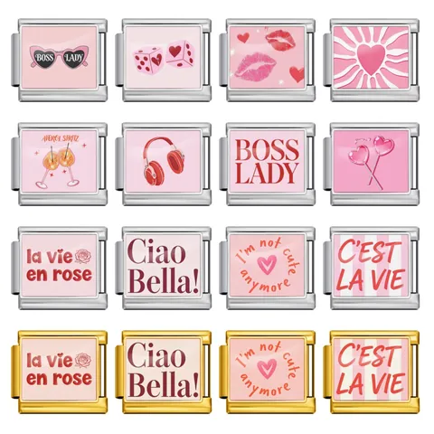 Pink Serie Acciaio Inossidabile Italian Charm Link DIY Personalizzato Bracciale Modulare Per Donne Ragazze Gioielli Regalo