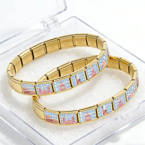 Bracciale Charm Modulare Italiano in Acciaio Inossidabile DIY con Motivo Monumentale Maglia Gioiello per Cinturino Orologio Regalo Souvenir Viaggio Personalizzato