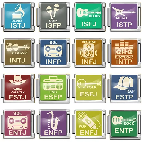 Stainless Steel Square MBTI Personality Modular Link Charm For Italian DIY Bracelet Watch Band Bracelet Link Jewelry Accessory