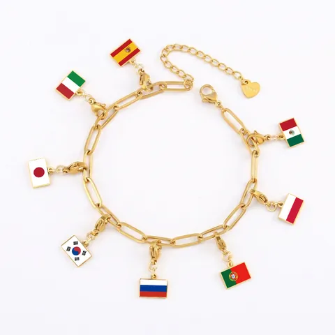 Edelstahl Nationalflagge Anhänger Karabinerverschluss DIY Büroklammerkette Armband Halskette Gold Silber Emaille Land Flagge Charm Für Schmuckherstellung