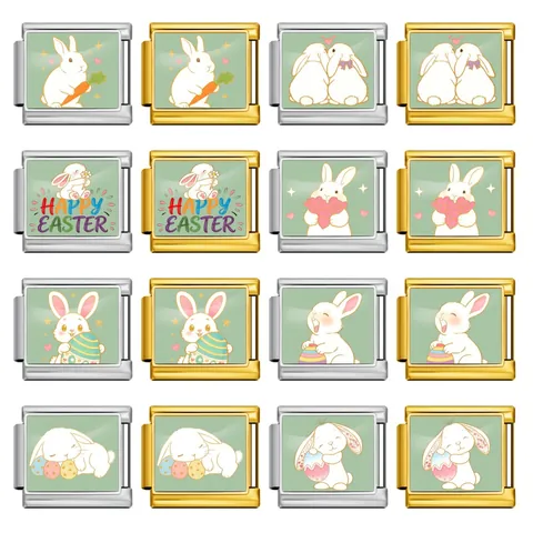 DIY Italian Charm Bracelet Link Stainless Steel Easter Bunny Pattern Happy Easter Pattern Fashion Jewelry Link For Bracelet