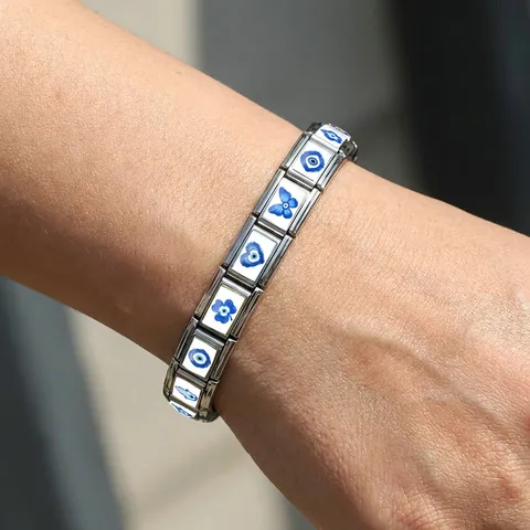 Ciondoli Italiani Malocchio Bracciale Link Modulare DIY Acciaio Inossidabile Smalto Hamsa Cuore Farfalla Ciondoli Geometrici Gioielli