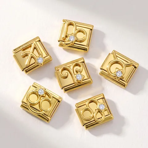 Gold Edelstahl Italienisch Charm Armband Link Zwölf Sternzeichen Strass Modular DIY Stretch Armband Für Damen Schmuck