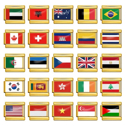 Gold Stainless Steel Italian Charm Links National Flag DIY Bracelet Modular Links For Jewelry Making Accessory