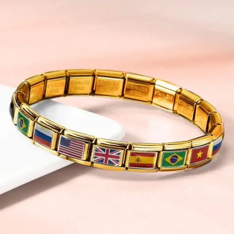 Gold Stainless Steel Italian Charm Links National Flag DIY Bracelet Modular Links For Jewelry Making Accessory