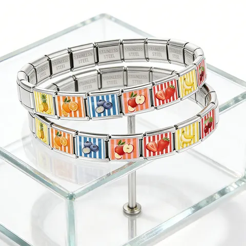 Fruit Serie Italiaanse Charm Link Roestvrij Staal DIY Armband Modules Kers Aardbei Ananas Banaan Voor Sieraden Maken