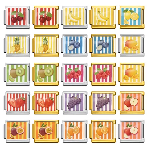 Fruit Serie Italiaanse Charm Link Roestvrij Staal DIY Armband Modules Kers Aardbei Ananas Banaan Voor Sieraden Maken