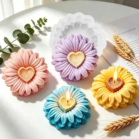 Gänseblümchen Blume Herz Silikonform DIY Duftkerze Gips Aromatherapie Stein Schokoladen Backform Einfache Freigabe Weiße Silikonform
