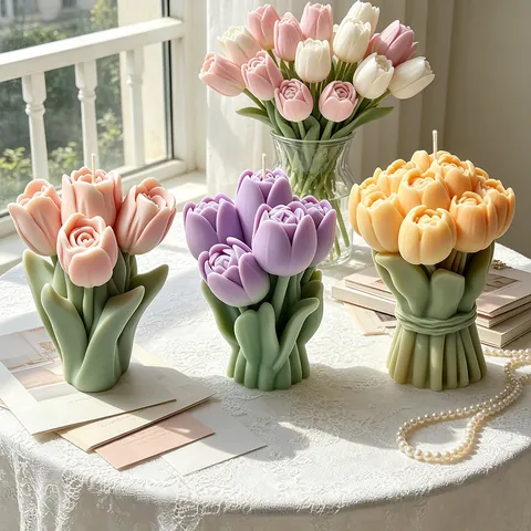 Stampo in Silicone per Bouquet di Tulipani 3D DIY per Produzione di Candele Sapone Aromatico Resina Gesso Artigianato Decorazione Casa